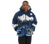 MyShoeStore Mens Novelty Sweatshirt Wolf Design Fleece Hoodie Full Zip Warm Thermal Hooded Jacket Faux Fur Lining Thick Quilted Top Casual Coat (Blue, M)
