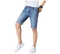 MyShoeStore Mens Original Denim Stretch Shorts Slim Fit Plain Heavy Duty Wash Boys Half Jeans Classic Designer Summer Casual Zip Fly Belt Loop Jean Pants (Light Blue, 40)