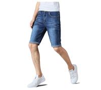 MyShoeStore Mens Original Denim Stretch Shorts Slim Fit Plain Heavy Duty Wash Boys Half Jeans Classic Designer Summer Casual Zip Fly Belt Loop Jean Pants (Dark Blue, 30)