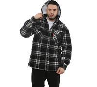 MyShoeStore Mens Padded Fur Lined Winter Shirt Jacket with Detachable Hood, Plaid Flannel Design, Full Zip Closure, Thick Insulation for Cold Weather (UK, Alpha, L, Regular, Regular, Black)