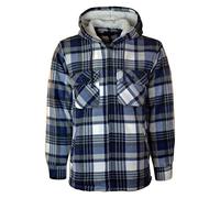 MyShoeStore Mens Padded Shirts Lumberjack Collared Hooded Flannel Check Jacket Thick Quilted Work Wear Warm Thermal Fleece Fur Lined Top Casual Coat (Hooded Blue, L)