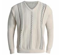 MyShoeStore Mens Stripe V Neck Long Sleeve Jumper Knitted Top Soft Knit New Pullover Knitwwear Business Office Casual Basic Soft Sweater (S, Beige)
