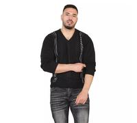 MyShoeStore Men's Striped V-Neck Knitted Pullover Jumper in Black | Size: Small MyShoeStore Black S