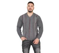 MyShoeStore Men's Striped V-Neck Knitted Pullover Jumper in Charcoal | Size: Small MyShoeStore Charcoal S