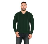 MyShoeStore Men's Striped V-Neck Knitted Pullover Jumper in Green | Size: Large MyShoeStore Green L