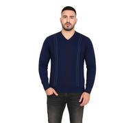 MyShoeStore Men's Striped V-Neck Knitted Pullover Jumper in Navy | Size: Small MyShoeStore Navy S