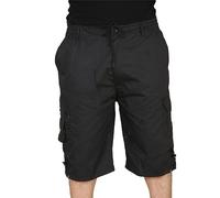 MyShoeStore Men's Three Quarter Length Cargo Shorts with Elasticated Waist, 6 Pockets, Poly Cotton Twill Fabric, Black, L