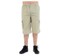 MyShoeStore Men's Three Quarter Length Cargo Shorts with Elasticated Waist, 6 Pockets, Polycotton Twill Fabric, Beige, 4XL