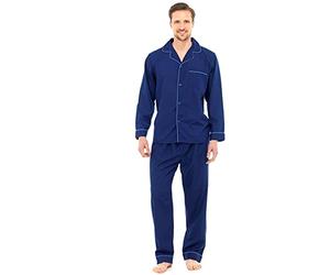 MyShoeStore Men's Traditional 2 Piece Pyjama Set Long Sleeve Button Up Cotton Blend Sleepwear Navy L