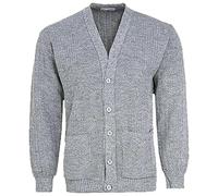 MyShoeStore Mens Vintage Classic Style Cardigan Plain Casual Design Button Up Thick Knit Warm Winter Grandad Sweater Knitted V Neck Cardi Long Sleeve Knitwear Jumper With Pockets (Button Grey,L)