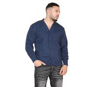 MyShoeStore Mens Vintage Classic Style Cardigan Plain Casual Design Button Up Thick Knit Warm Winter Grandad Sweater Knitted V Neck Cardi Long Sleeve Knitwear Jumper With Pockets (Button Navy,2XL)