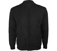 MyShoeStore Mens Vintage Classic Style Cardigan Plain Casual Design Zip Up Thick Knit Warm Winter Grandad Sweater Knitted V Neck Zipper Cardi Long Sleeve Knitwear Jumper With Pockets (Zip Black,2XL)
