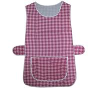 MyShoeStore Pack of 2 Check Tabard Ladies Womens Home Work Kitchen Cleaning Chef Catering Cleaners Workwear Overall Piping Edge Checkered Tabbard Apron Large Pocket Side Button Fastening(Burgundy,WX)