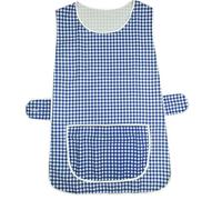 MyShoeStore Pack of 2 Check Tabard Ladies Womens Home Work Kitchen Cleaning Chef Catering Cleaners Workwear Overall Piping Edge Checkered Tabbard Apron Large Pocket Side Button Fastening(Navy,XOS)