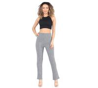 MyShoeStore Pack of 2 Ladies Bootleg Trousers Women Boot Cut High Rise Stretch Soft Finely Ribbed Pull On Nurse Carer Work Bottoms Elasticated Waist Boot Leg Pants Plus Big Size(Grey, 12/29)
