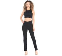 MyShoeStore Pack of 2 Ladies Bootleg Trousers Women Boot Cut High Rise Stretch Soft Finely Ribbed Pull On Nurse Carer Work Bottoms Elasticated Waist Boot Leg Pants Plus Big Size(Black, 18/29)