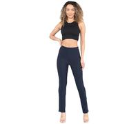 MyShoeStore Pack of 2 Ladies Bootleg Trousers Women Boot Cut High Rise Stretch Soft Finely Ribbed Pull On Nurse Carer Work Bottoms Elasticated Waist Boot Leg Pants Plus Big Size(Navy, 24/31)