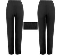 MyShoeStore Pack of 2 Ladies Womens Straight Leg Trousers Finely Soft Ribbed Stretch Pull On Pants Casual Full Elasticated Waist Bottoms Plus Size 8-24(Black 12/31)