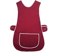 MyShoeStore Pack of 2 Womens Tabard Ladies Home Work Kitchen Cleaning Chef Catering Cleaners Workwear Poly Cotton Overall White Piping Edge Tabbard Apron Large Pocket Side Button Fastening (Wine,WMS)