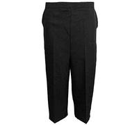 MyShoeStore Pack of 2 Women's Three Quarter Capri Trousers with Half Elasticated Waist, Straight Leg, Bi-Stretch 100% Polyester, Flat Front, Black, Size 12
