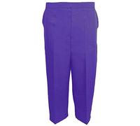 MyShoeStore Pack of 2 Women's Three Quarter Cropped Trousers with Half Elasticated Waist, Straight Leg, Side Pockets, 100% Polyester, Purple, Size 18 UK