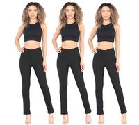 MyShoeStore Pack of 3 Ladies Bootleg Trousers Women Boot Cut High Rise Stretch Soft Finely Ribbed Pull On Nurse Carer Work Bottoms Elasticated Waist Pants Plus Big Size(Black, 18/29)