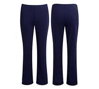 MyShoeStore Pack of 3 Ladies Bootleg Trousers Women Boot Cut High Rise Stretch Soft Finely Ribbed Pull On Nurse Carer Work Bottoms Elasticated Waist Pants Plus Big Size(Navy, 26/27)