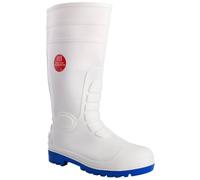 MyShoeStore Steel Toe Cap Wellington Boots with Anti-Slip Sole, PVC/Nitrile Construction, Oil Resistant, Safety Certified Work Boots, White, 11 UK