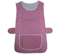 MyShoeStore Tabard Apron with Check Pattern, Large Centre Pocket and Side Button Fastening for Kitchen Cleaning Catering Work, Burgundy, OS