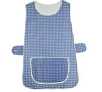 MyShoeStore Tabard Apron with Large Centre Pocket, Checkered Pattern, Button Side Fastening, Polyester Material for Kitchen Cleaning Work, Navy, OS