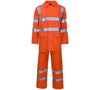 MyShoeStore Unisex Hi Vis Rainsuit Two-Piece Waterproof Set with Hooded Jacket and Elasticated Trousers, Orange, L