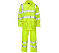 MyShoeStore Unisex Hi Vis Rainsuit Waterproof Two-Piece Set with Hooded Jacket and Elasticated Trousers, Yellow, 3XL