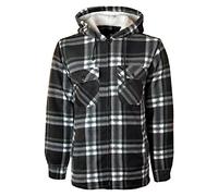 MyShoeStore Unisex Padded Shirts Lumberjack Collared Hooded Flannel Check Jacket Thick Quilted Work Wear Warm Thermal Fleece Fur Lined Top Casual Coat Plus Big Size S-5XL(Hooded Black, S)