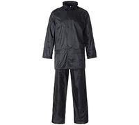 MyShoeStore Unisex Rainsuit Two-Piece Waterproof PVC Set with Concealed Hood, Elasticated Waist and Adjustable Ankle Poppers, Black, 2XL