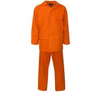 MyShoeStore Unisex Rainsuit Two-Piece Waterproof PVC Set with Hooded Jacket and Elasticated Trousers, Orange, 4XL