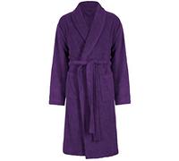 MyShoeStore Velour Towelling Bathrobe Unisex 100% Luxury Egyptian Cotton Super Soft Dressing Gowns Bath Robe Terry Towel Housecoat Nightwear Lounge Wears with Pockets and Belt(Shawl Neck Purple,M/L)