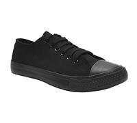 MyShoeStore Women's Canvas Lace Up Plimsolls Low Cut Flat Trainers Lightweight Sneakers with Rubber Sole Minimal Cushioning for Gym Sports Casual Wear All Black Size 3 UK