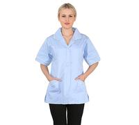 MyShoeStore Women's Healthcare Tunic Shirt with Front Zip, Rounded Revere Collar and Front Pockets for Medical Uniform, Sky Blue, 22