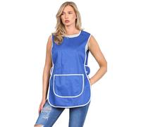 MyShoeStore Women's Polycotton Tabard Apron with Large Centre Pocket, Work Uniform for Kitchen Catering Cleaning, White Piping Edge (Royal Blue, XXOS)