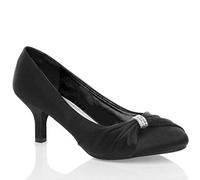 MyShoeStore Womens Satin Heels Ladies Wedding Bridal Bridesmaid Stiletto Low Mid Kitten Heel Diamante Buckle Evening Party Prom Slip On Close Toe Smart Formal Classic Shoes (Black, UK 7)
