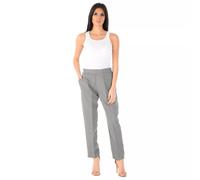 MyShoeStore Pack of 2 Ladies Half Elasticated Trouser Womens Stretch Waist Casual Office Work Formal Pull On Trousers Straight Leg Pants Bottoms with Pockets (Light Grey, 14/25)