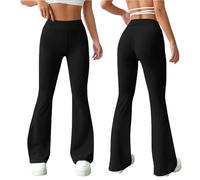MyShoeStore Women's Stretch Flared Bootleg Trousers Work Office Party Pants in Black | Size: 14S MyShoeStore Black 14S