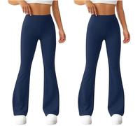 MyShoeStore Women's Stretch Flared Bootleg Trousers Work Office Party Pants in Navy | Size: 8L MyShoeStore Navy 8L