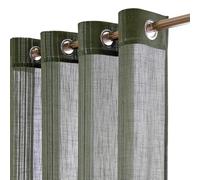 MYSKY HOME Olive Green Curtains, Vintage Dark Green Boho Curtains with Eyelets, Linen Web Holes, Macrame Crochet Curtain for Living Room, Modern Bedroom, Semi-Transparent, Country House Decorative