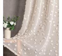 MYSKY HOME Pom Pom Beige Sheer Curtains for Bedroom Light Filtering Semi-Sheer Curtains for Nursery Girls Kids Room Rod Pocket Boho Voile Window Draperies 52 x 84 inch 2 Panels
