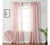 MYSKY HOME Pom Pom Pink Sheer Curtains for Bedroom Girls Room Dusty Rose Curtains for Nursery Kids Light Filtering Boho Window Drapes, Rod Pocket, 52 x 95 Inches, 2 Panels