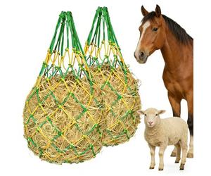 Myslie-Slow Feed Hay Net for Horses, Barn Use Heavy Duty Nylon Hanging Hay Net, 40inch Length 2.36in Mesh for Horses Cattle Sheep, Anti-Waste Yellow Green