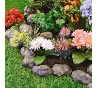 mysmartbuy 14pc Stone Effect Garden Edging - Polyresin Rock Border for Rockeries, Flower Beds, Ponds or Lawns - Each Stone L8.9 x H5 x W5cm mysmartbuy Grey 1 Pack