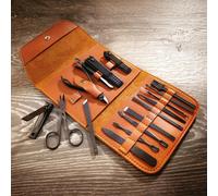 mysmartbuy 17pc Manicure or Pedicure Tool Set with Brown Faux Leather Wallet mysmartbuy Brown