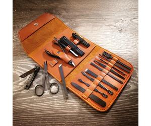 mysmartbuy 17pc Manicure or Pedicure Tool Set with Brown Faux Leather Wallet mysmartbuy Brown